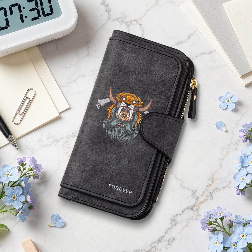 Viking Warrior Pattern Long Wallet Fashion Large Capacity Card Holder Forever Style Purse