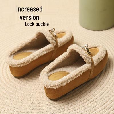 Cozy Ladylike Furry Slipper Mules with Metal Buckle & Hidden Heel - 2025 Autumn/Winter