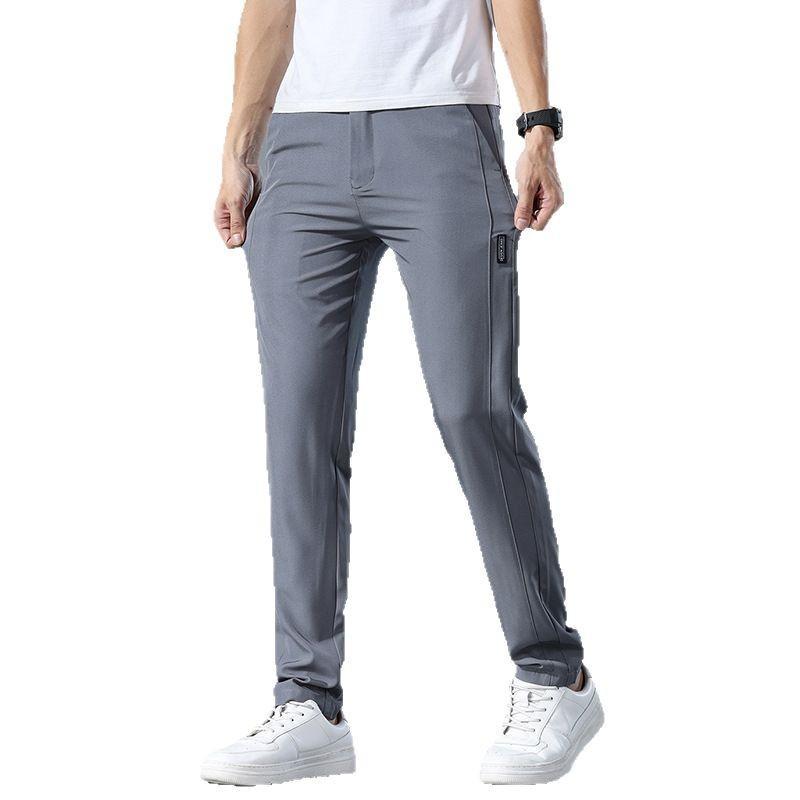 Pánské ležérní kalhoty z ledového hedvábí - Úzký střih, strečové, nový styl, trendy letní, lehké, rychleschnoucí kalhoty pro muže, sportovní kalhoty