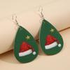 Teardrop Santa Hat Leather Earrings - Double-Sided Star Print PU Dangle Earrings for Christmas