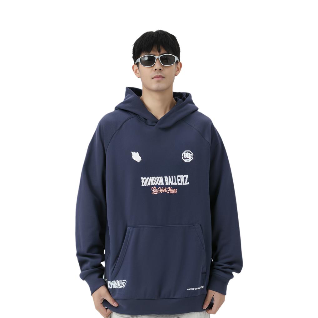 Li Ning X Mister Cartoon Collaboration Anti-Five Series Letter Print Pullover Hoodie Men hoodies Deep-Navy AWDTB95-2