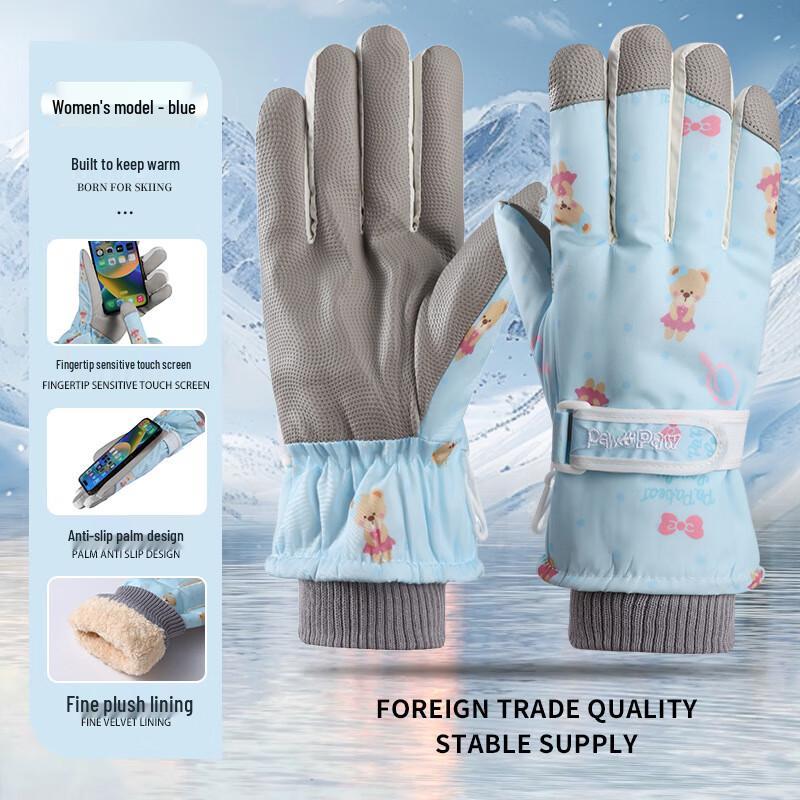 Dingbai Women s Cartoon Plush-Lined Winter Ski Gloves
