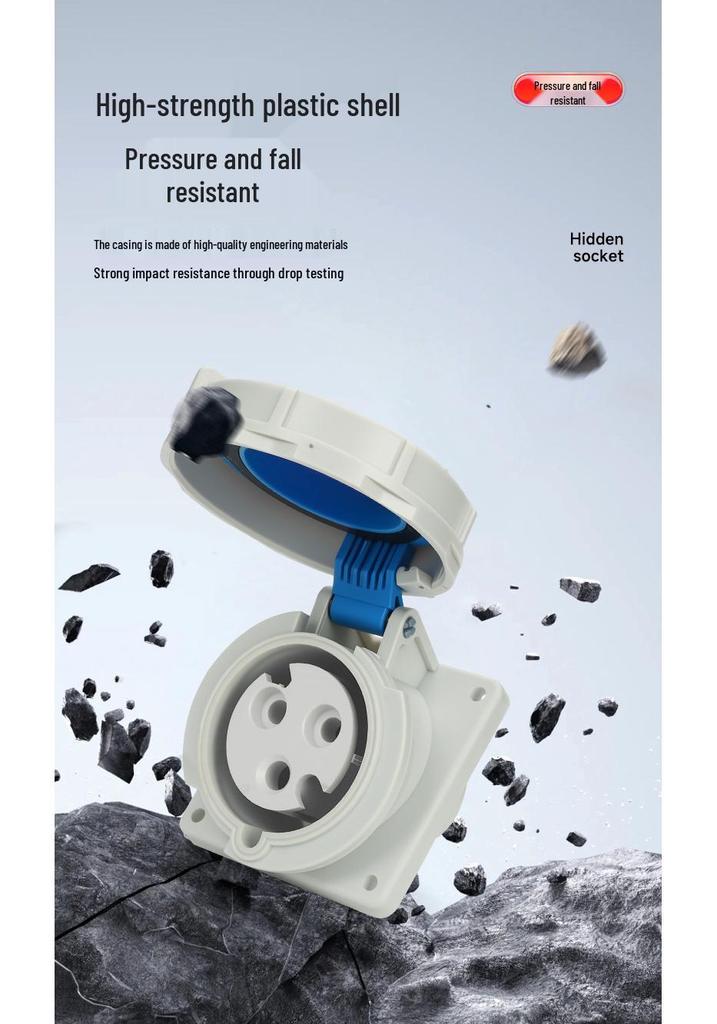 IP67 Waterproof Industrial Angled Plug Socket, 16A/32A, 3-Core, 4-Wire, 5-Pin, Flush Mount, Not Explosion-Proof