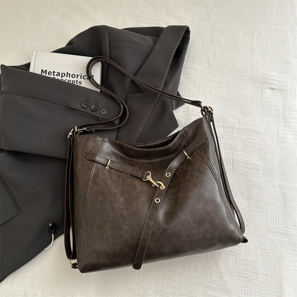 

Leather Buckle Shoulder Bag New Design Women Backapck Casual Vintage Tote Bag Lady кофейный