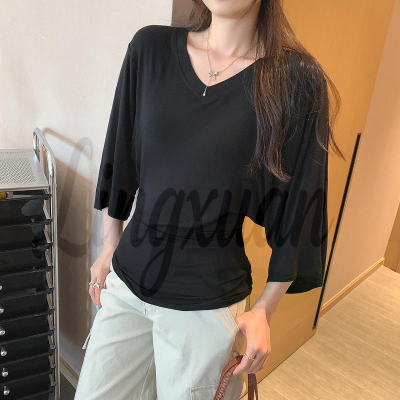 

Korean Style Mid-Sleeve Unique Slimming T-shirt – Women s New Arrival Summer 2026 Top Large чорний