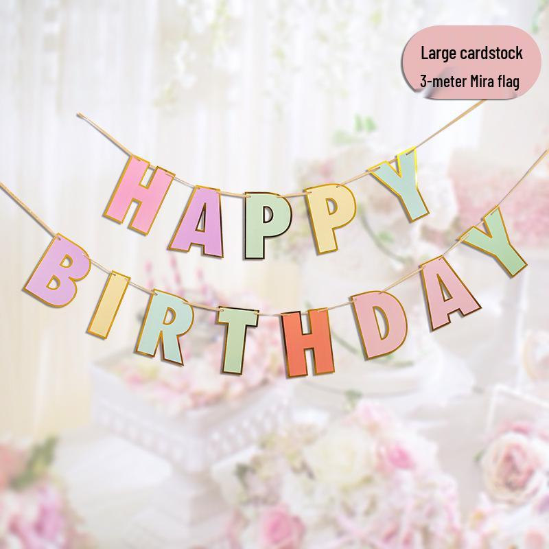 Hot Stamping Macaron Happy Birthday Bunting Banner for Children s Party Decorations
