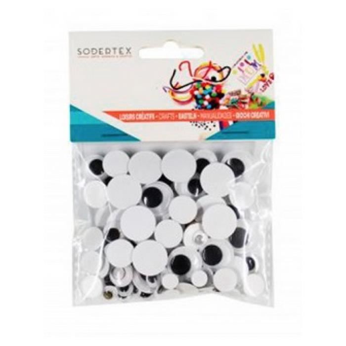 Yeux mobiles géants - SODERTEX - L774916 - Sans cils noirs - 18 pièces - Pour bricolage et déguisement