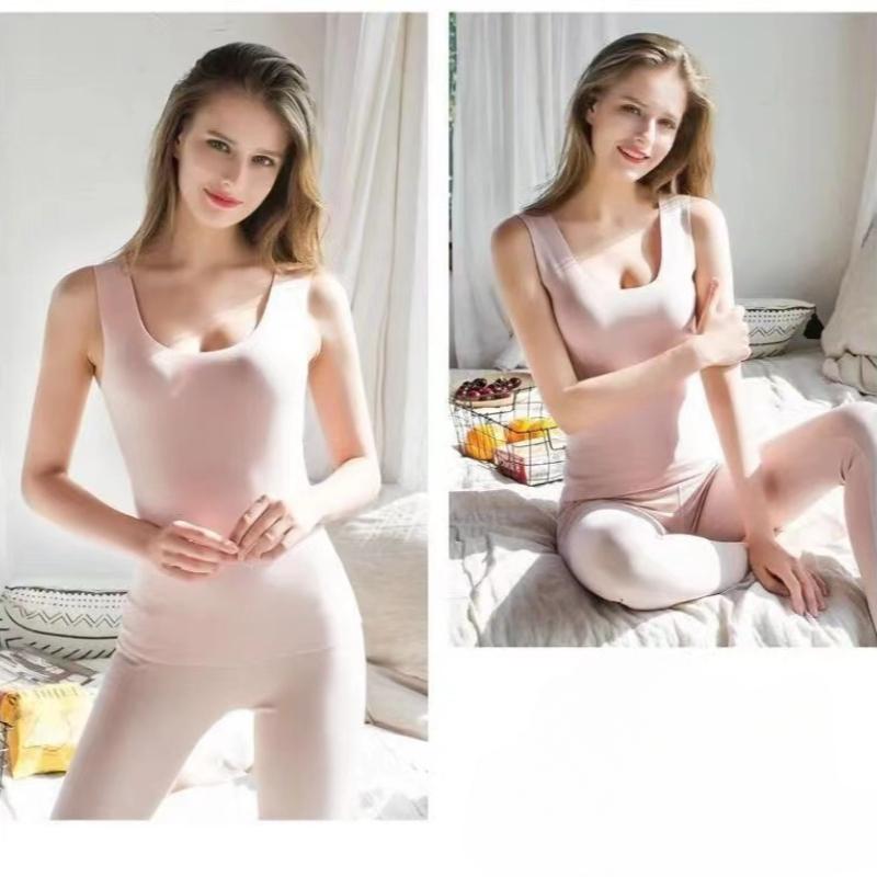 Women Winter Warm Underwear Solid Color Thermal Casual Nightwear Sexy Elasticity Female Thin T-shirt Sleeveless Tops