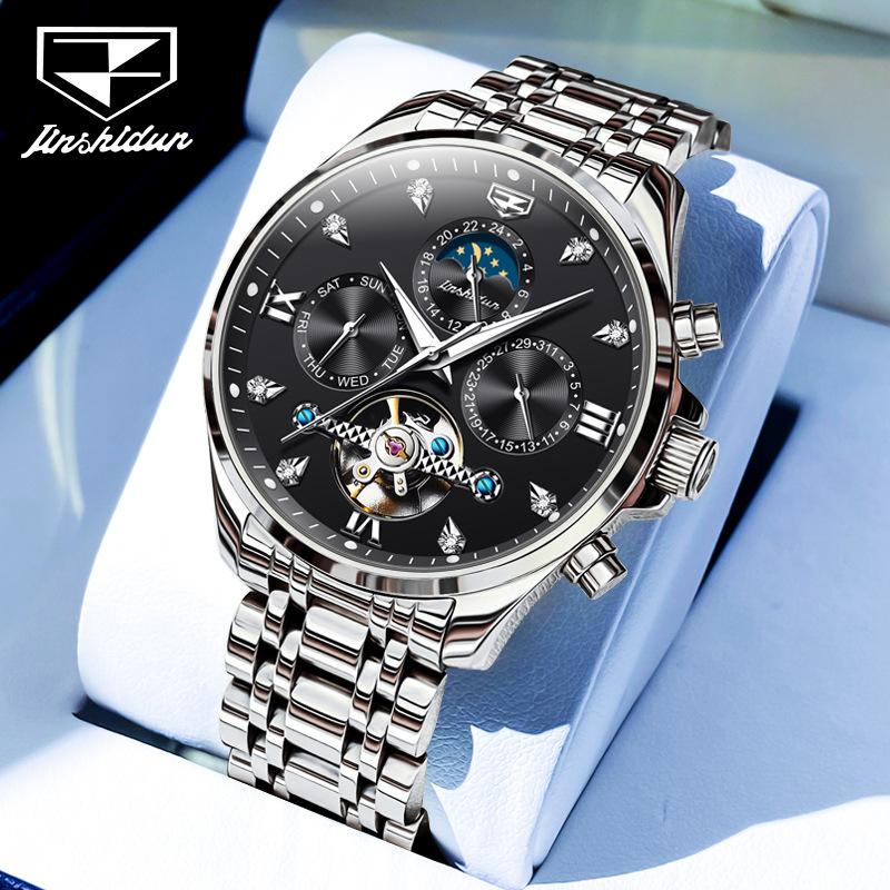 JINSHIDUN Novo Relógio Masculino de Negócios e Lazer Relógio Mecânico Multifuncional de Negócios Luminoso Tourbillon Relógio Masculino de Alta Qualidade