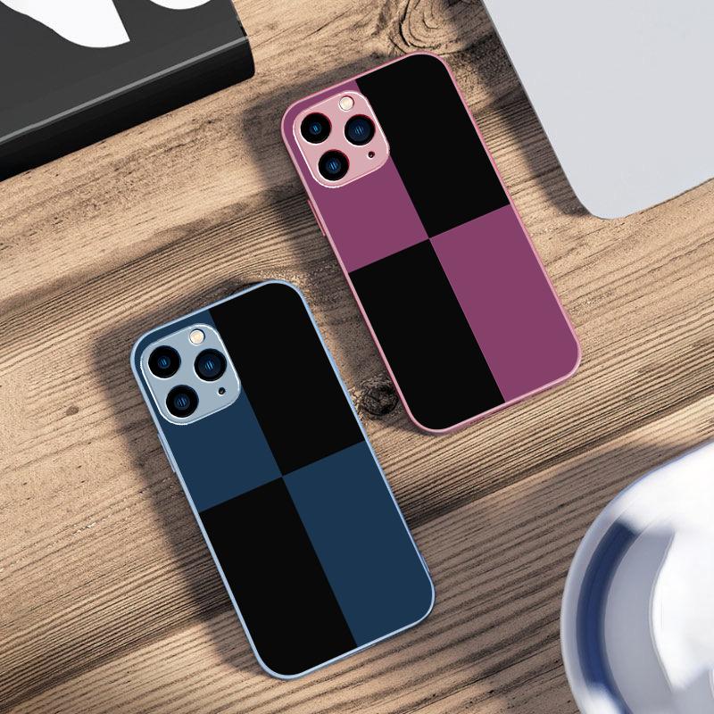 Schwarz-Weiß-Gitter Lila Für IPhone 16 Pro Max 15 Pro 14 13 12 Mini 11 XS Max XR 7 8 Plus SE 2022 Gehärtetes Glas Handyhülle