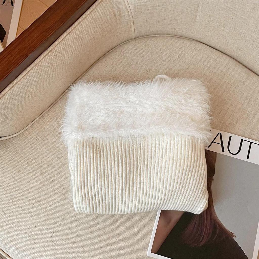 Chic French One-Shoulder Flare Sleeve Sweater Camisole for Women - Slim Fit Fuzzy Autumn/Winter Base Layer.