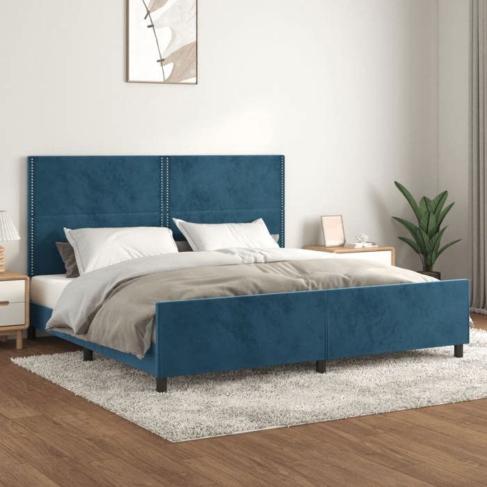 VidaXL Bed Frame with Headboard Dark Blue 200x200 Cm Velvet3125718