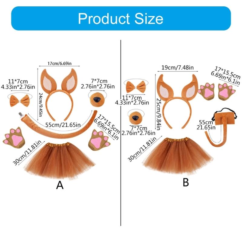 Dogs Hair Hoop Set Foxes Ears Headband Plush Tail Bowtie False Nose Animals Costume Set for Halloween Cosplay Party