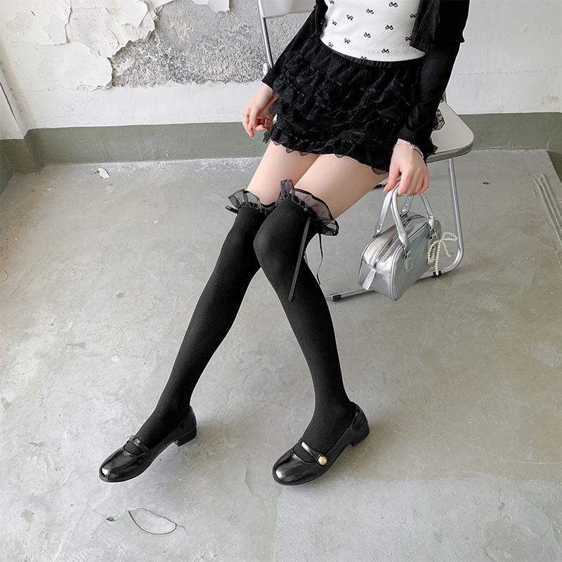 Japonský JK styl Bílé podkolenky Dětské Letní Tenké Mírně Průhledné Vysoké Čistá touha Styl Mašle Krajka Stehenní Ponožky