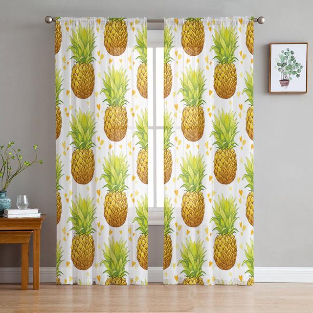 Toucan Flower Fruit Tropical Plants Pineapple Map Tulle Sheer Window Curtains For Living Room Bedroom Tulle Voile Curtains Decor
