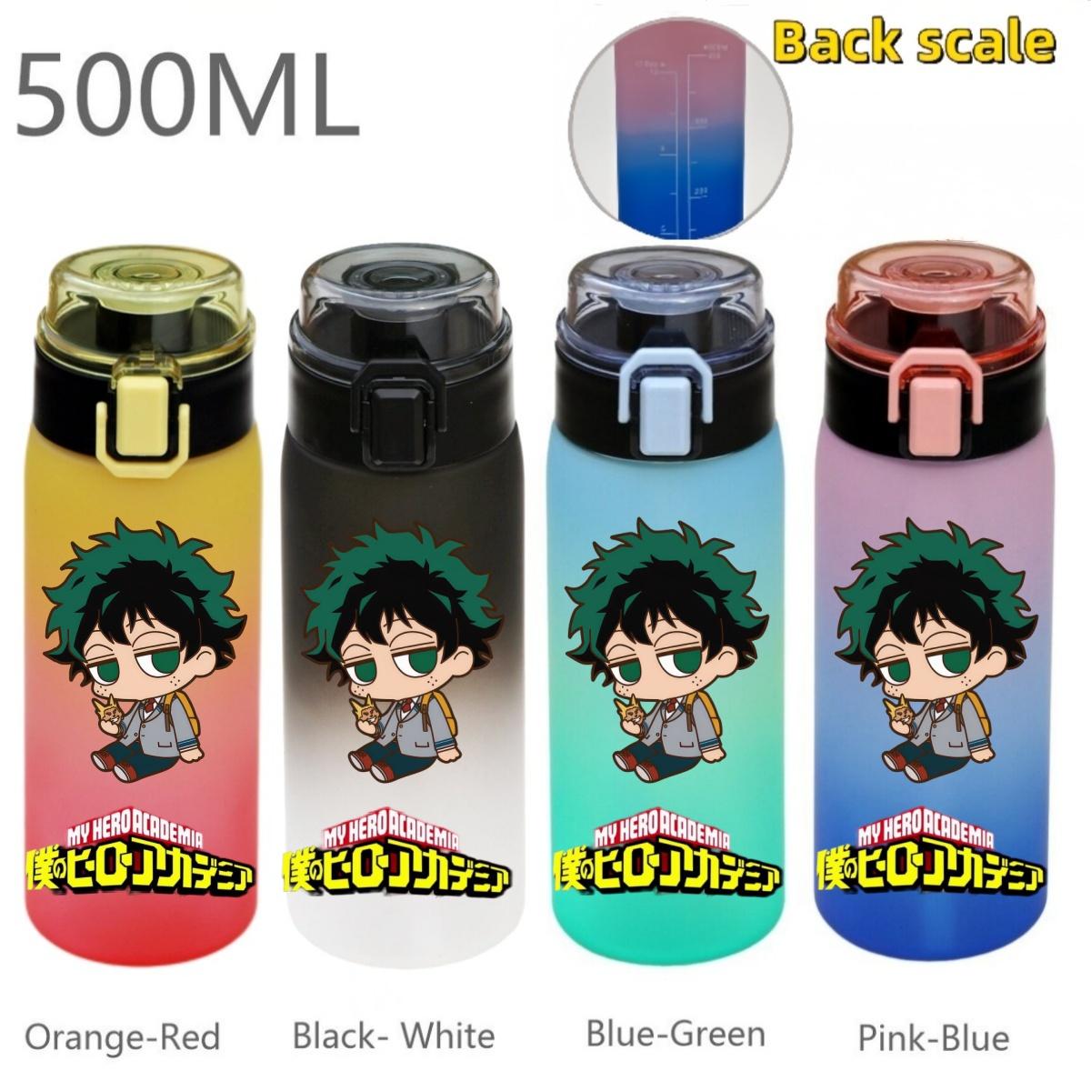 500ML My Hero Academia Sport Waterfles Lekvrij Kleurverloop met Waterniveau Lijn Draagbare Buiten Sport Drinkbeker Orange-Red-1PCS