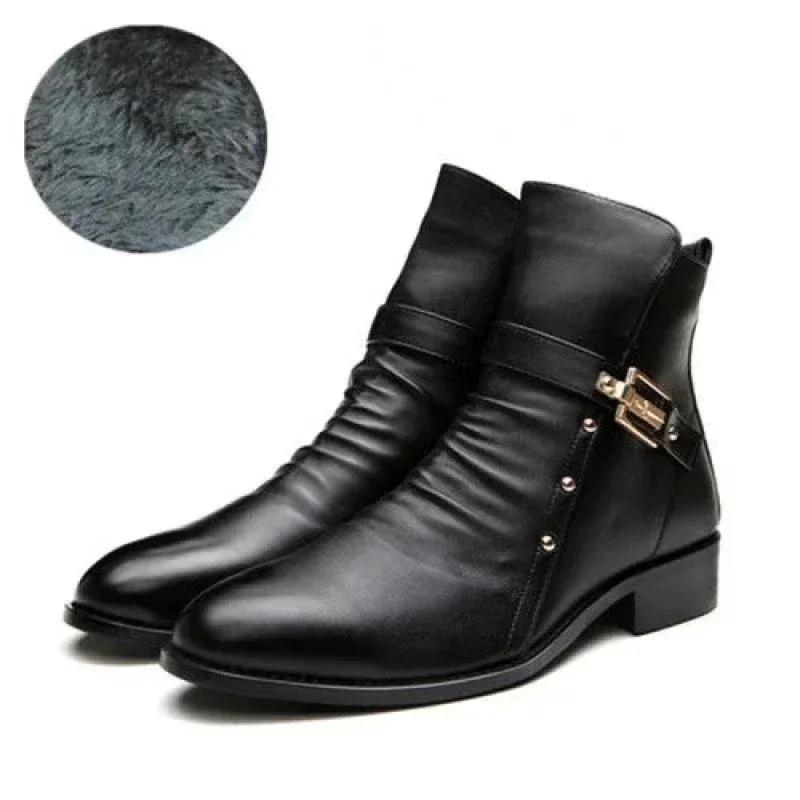 2025New Men's Boots Fashion Motorcycle Boots Luxury High-top Leather Boots for Men Business Pointed Short Boot Big Size45 Botas