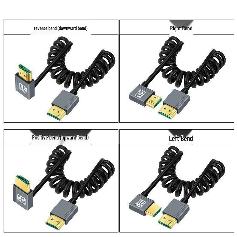 Ultra-Fine HDTV 2.1 Side Elbow Retractable Spring Cable for 8K60Hz/4K120Hz Camcorder and SLR
