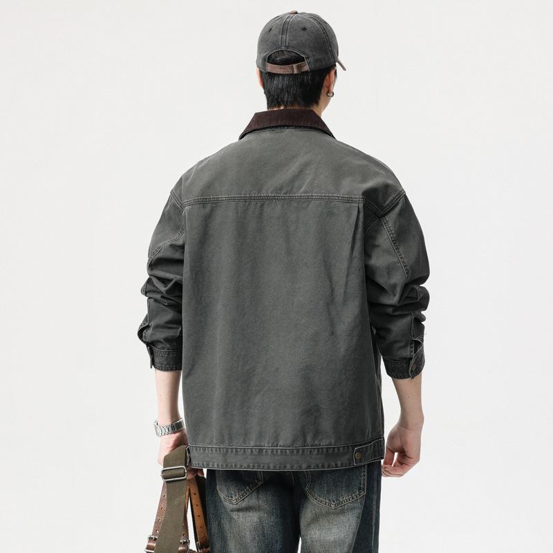 Amerikansk Hard Kontrasterende Farge Revers Jaktjakke Herre Sesong Casual Trendy Merke Herre Retro Canvas Verktøyjakke