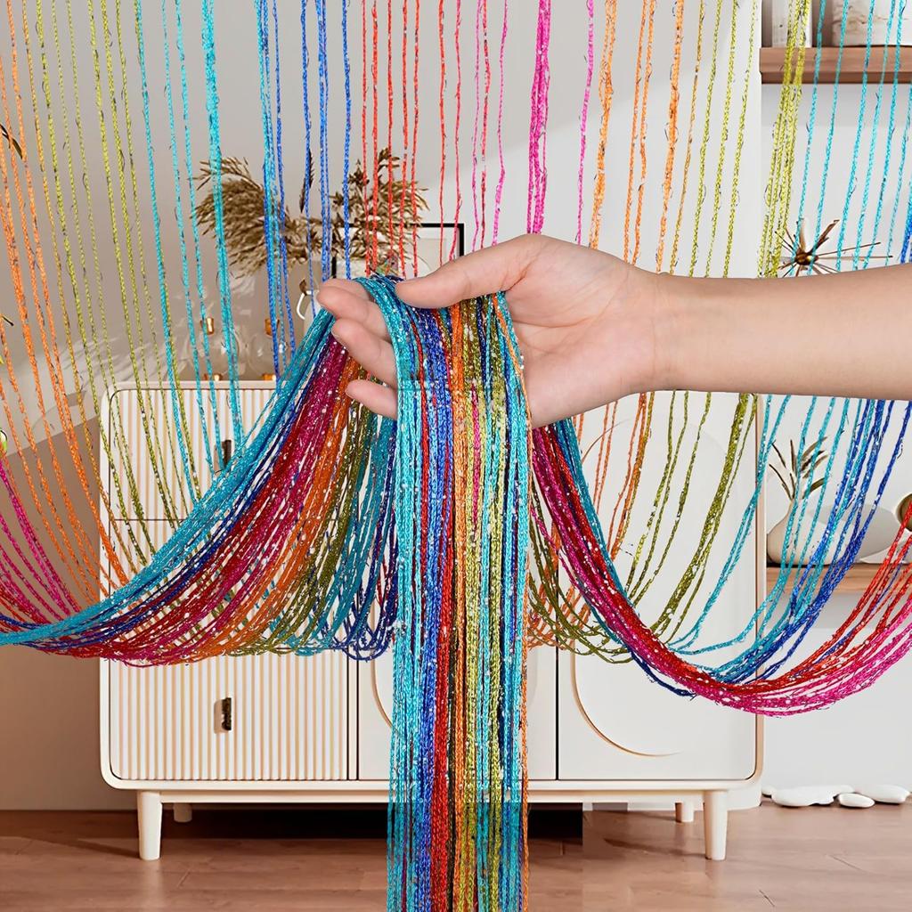 2er-Pack Glitzer-Fadenvorhänge 39x79 Zoll Fransenpaneele Raumteiler Fliegengitter für Heimdeko Tür Fenster Hochzeitsfeier Hotel Wohnzimmer Türöffnungen