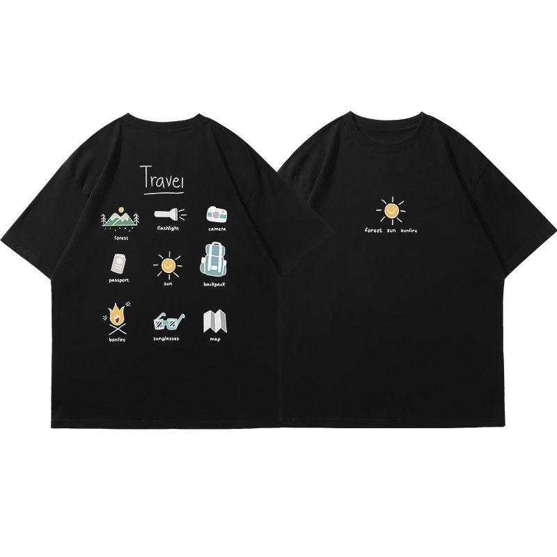 New Korean Camping Outdoor ShortSleeved Back Printed HalfSleeved Unisex And Unisex RoundNeck Casual Sports TShirts For Summer