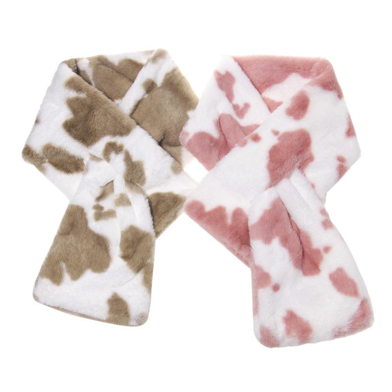 New Fashion Winter Black White Pink Faux Fur Cow Scarf For Women Ladies Scarves