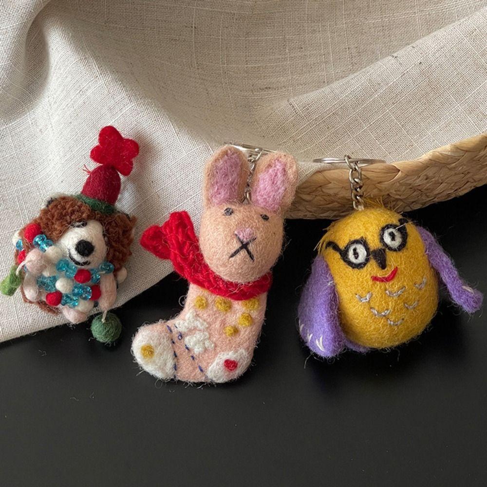 Dog Wool Felt Animal Pendant Bird Cartoon Keychain Cute Rabbit Keyring  Couple