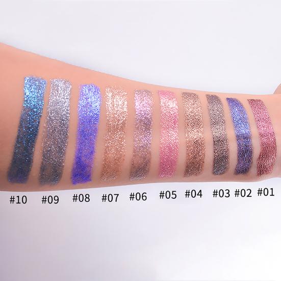 10 Farben Glänzender Glitzer Langlebiger Flüssiger Lidschatten Perlglänzendes Augen-Make-up Kosmetik