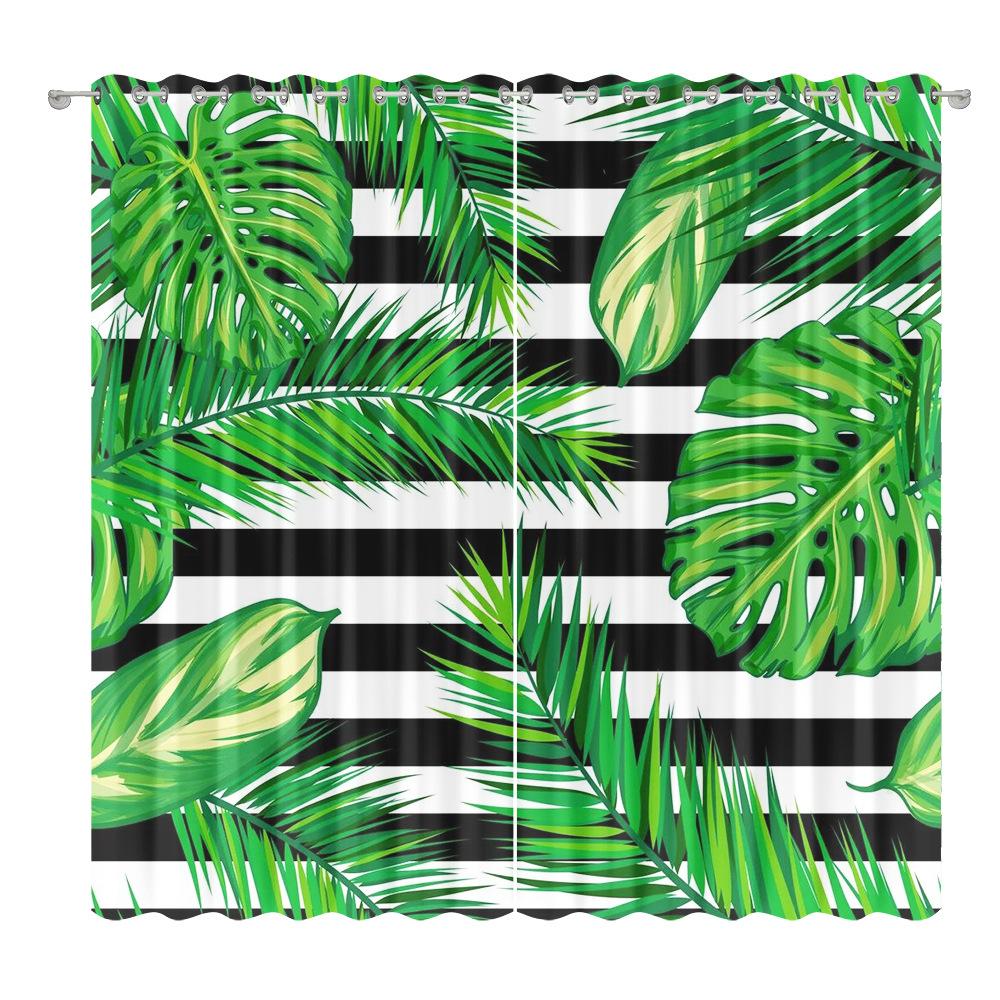 Green Plant Plantain Leaf Curtain Cloth Bedroom Living Room Balcony Blackout Curtain Office Hotel Thermal Insulation Curtain