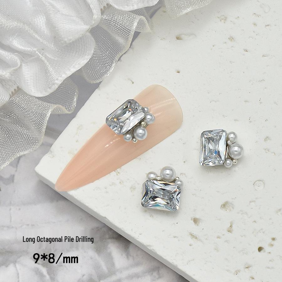 Elegant Nail Art: Pearl & Butterfly Inlaid Pigeon Egg with Zirconia and Rhinestones