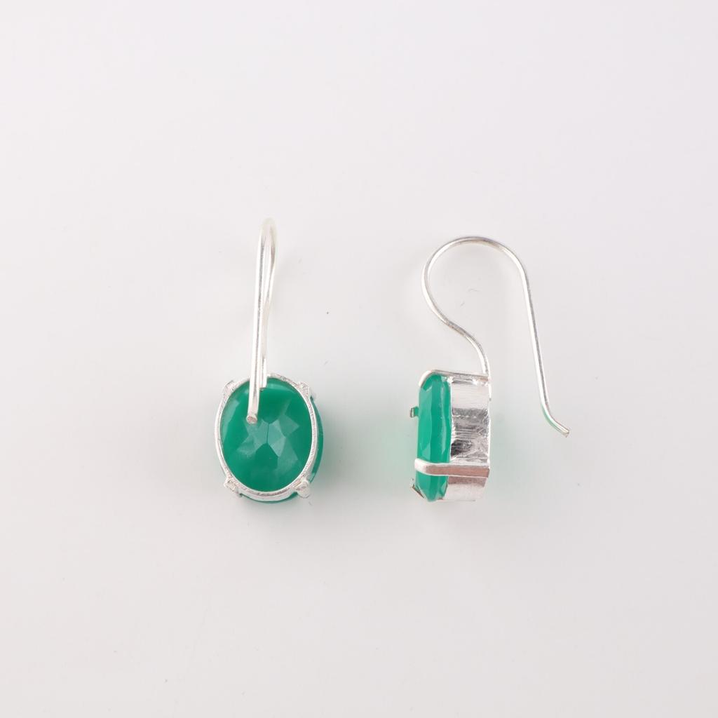 Natural Green Onyx Gemstone 925 Sterling Silver Handmade Earrings 1.05" For Gift EE-173-20