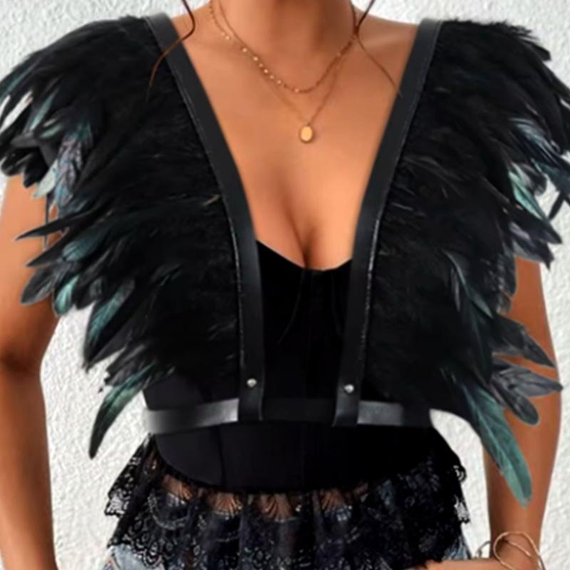Medieval Feather Shawl Cape Shoulder Wrap Gothic Feather Shrug Poncho Halloween Cosplay Costume for Adults Women Men