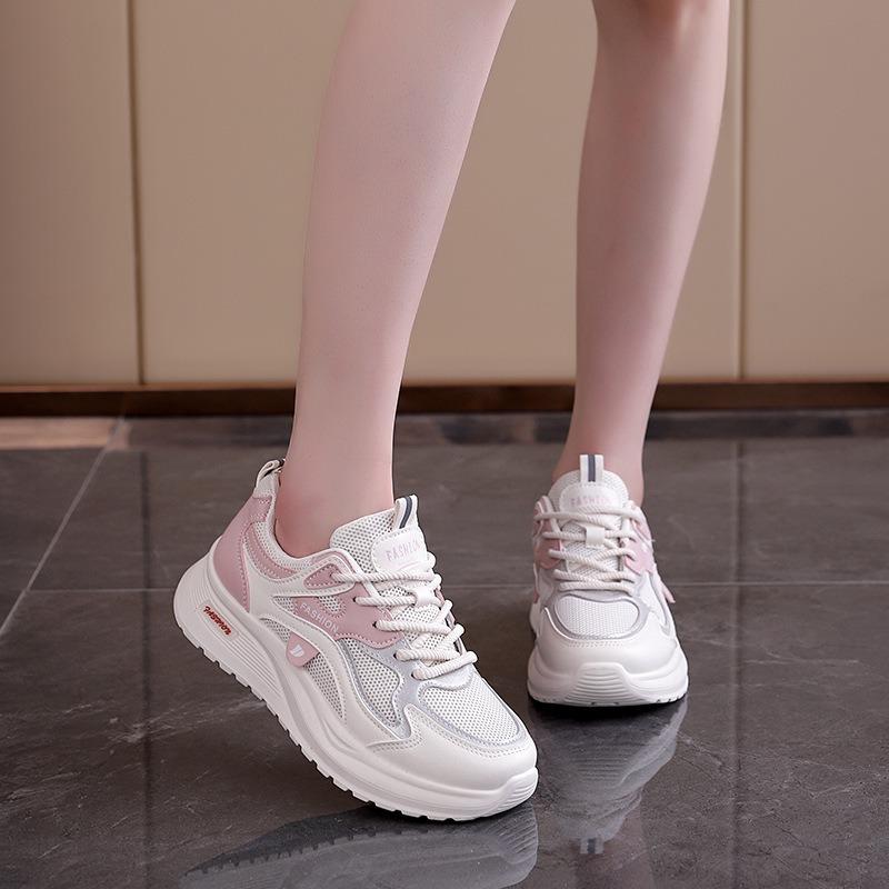 Spring And Autumn New Women'S Mesh Breathable Casual Shoes Lightweight Soft Soled Sneakers Thick Soled Non Slip Walking Shoes