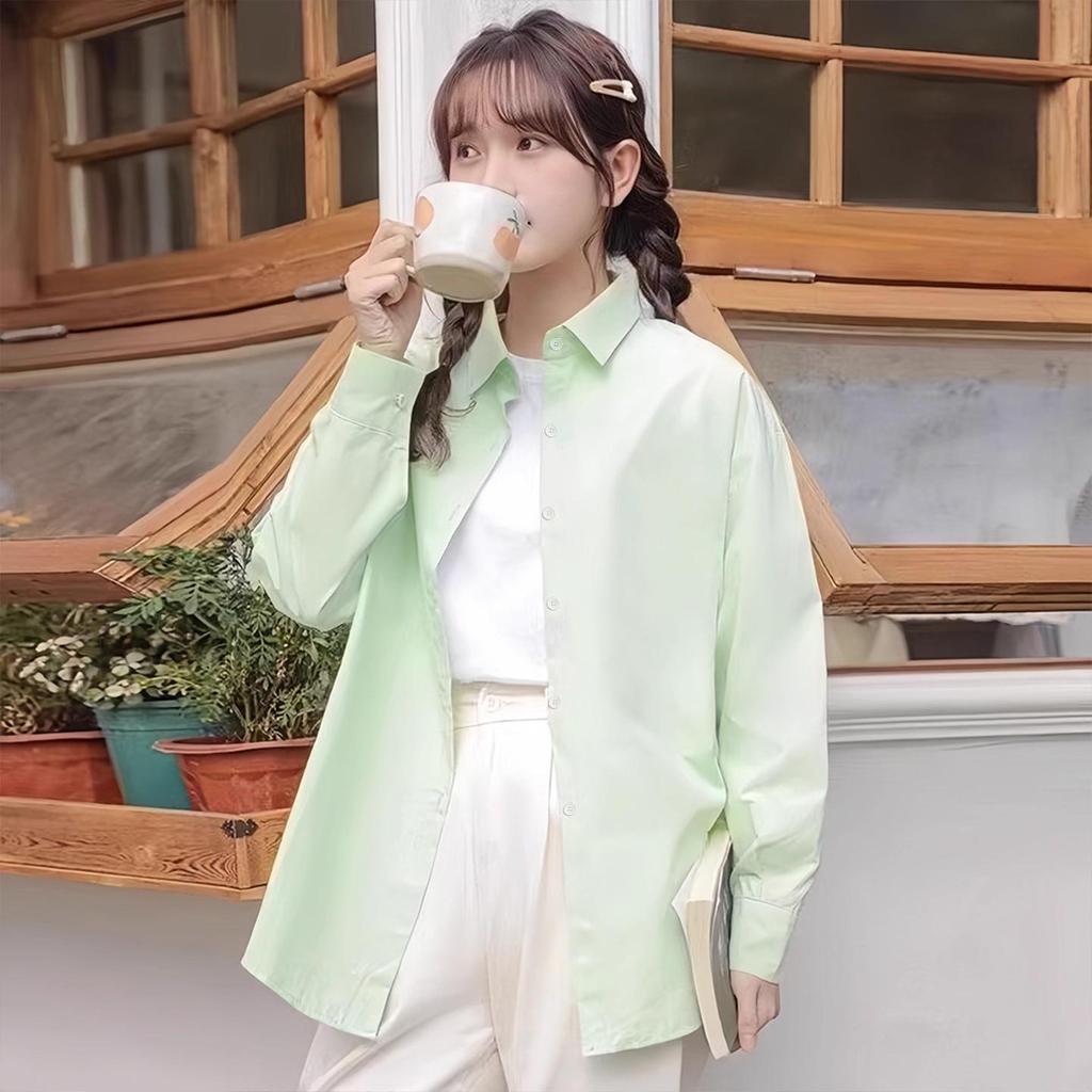 Korean Style Blue Shirt Jacket - Women's Spring/Autumn Cardigan with Long Sleeves