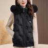 Fashion Winter Women's Vest Hooded Fur Fur Collar Thick Warm Casual Sleeveless Jackets Woman Short Coat