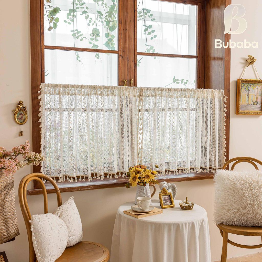 Bu Baba American Hollow Tassel Gauze Curtain for Bedroom Bay Window or Door, Finished Short Curtain.
