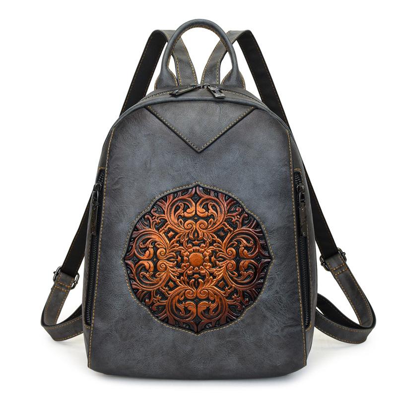 Women`s Vintage Embossed PU Leather Backpack