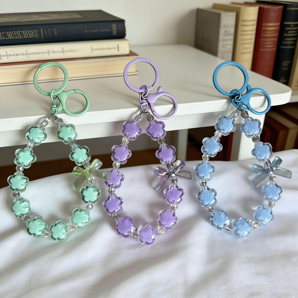 Acrylic Flower Beaded Phone Strap Keychain & Bag Accessory