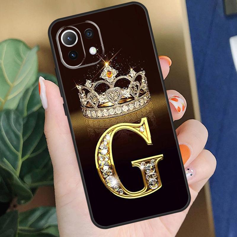 Letter Monogram Gold Marble Case For Xiaomi 15 14 Ultra 13T 14T 15T Pro 17 Pro Max POCO X7 X5 X6 F5 F6 F7 F8 Pro Coque
