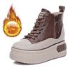 Genuine Leather Winter Shoes Women Snow Boots Flat Non-slip Warm Plush Ladies Ankle Boots Thick Sole Height Increasing 8cm