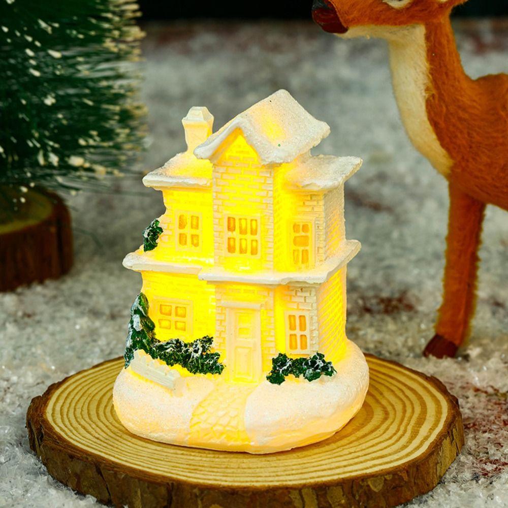 Drăguță Casă de Zăpadă Lumini LED Figurine Rășină Ornament pentru Casă de Crăciun Decor de Anul Nou