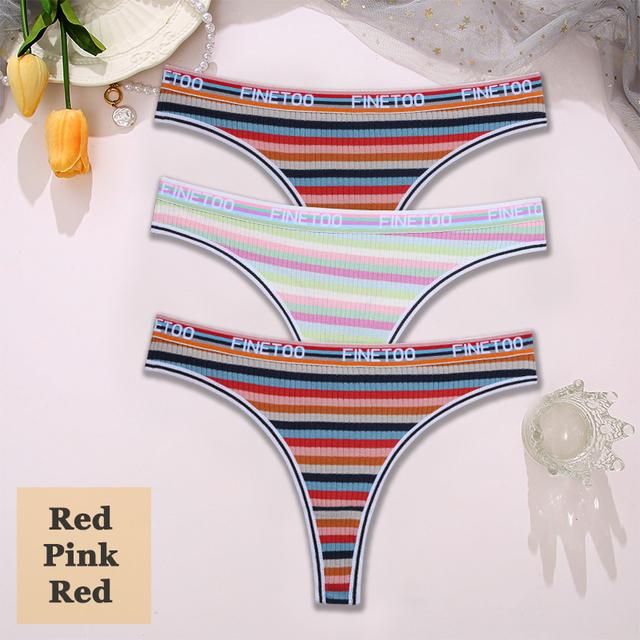 3 STK/sett Fargerike stripete bomull Dametruser Sexy G-String Undertøy Dame Pustende Thong Intimates Undertøy T-Back Truser