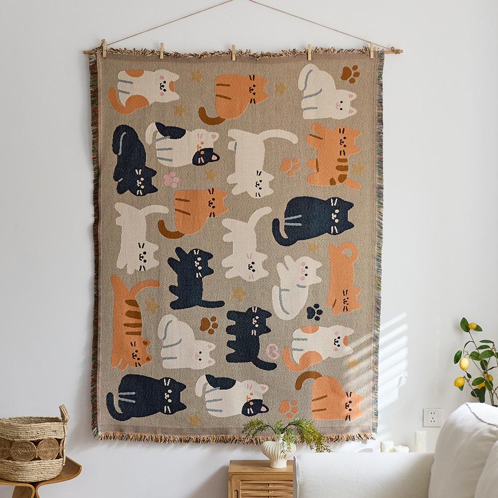 Retro Star and Moon Cloud Scene Hanging Cloth Art Style Fabric Hanging Painting Homestay Wall Decoration Background Cloth Cotton Yarn Fringed Tapestry