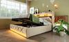 Upholstered Double Bed 140*200, Storage Headboard, USB and Type C Port, 360 Surround LED Head and Foot, Hydraulic Storage, Beige, Linen (No Mattress)