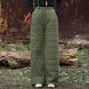 Johnature Women Vintage Winter Warm Straight Pants Elastic Waist Solid Color Pockets Chinese Style Pants