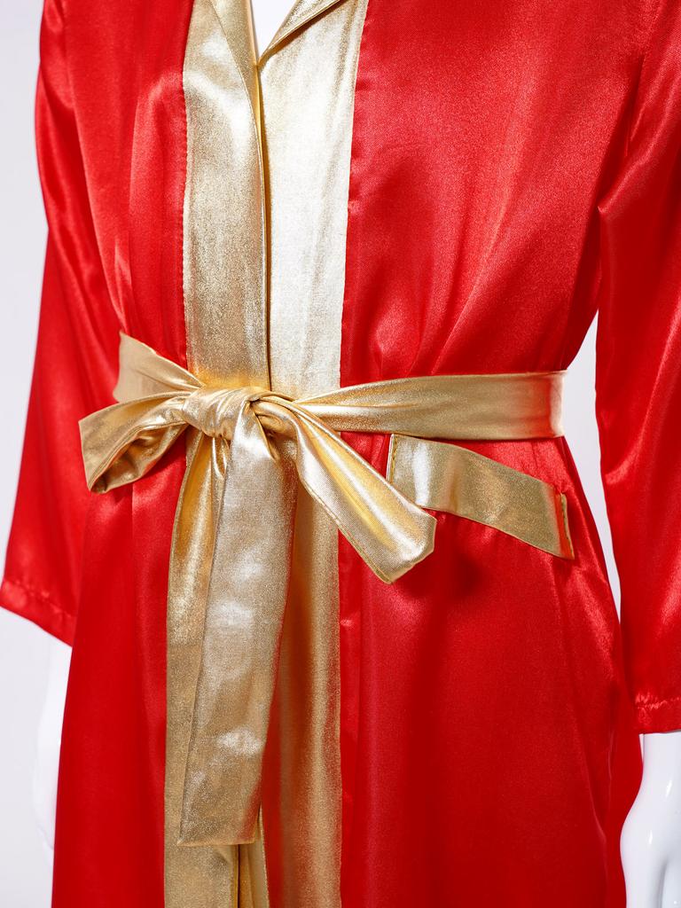 Kids Boys Boxing Robe Boxer Cosplay Costume Long Sleeve Metallic Trim Satin Hooded Cloak Kickboxing Gown for Halloween Party