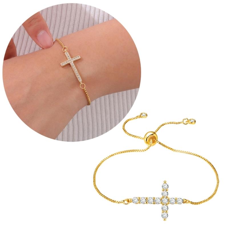 Elegant Bracelet Cubic Zirconia Charm Chain Bracelet Adjustable Length Bracelet Copper Texture for Various Occasion