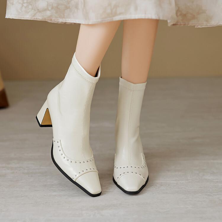 

Fashion New Autumn Winter Women Boot Fashion Rivet Boots Square Toe Chunky Heels Boots for Women Zapatos Mujer High Heels Elastic Boots 34