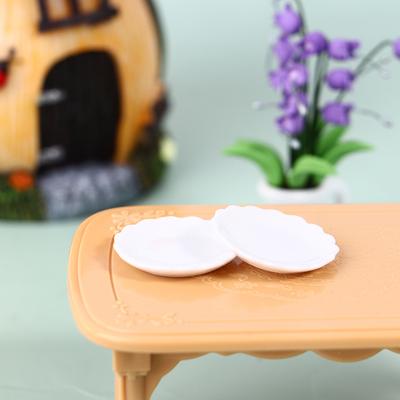 2Pcs 1:12 Dollhouse Miniature Ceramic Plate Dessert Lace Dish Tableware Decortoy