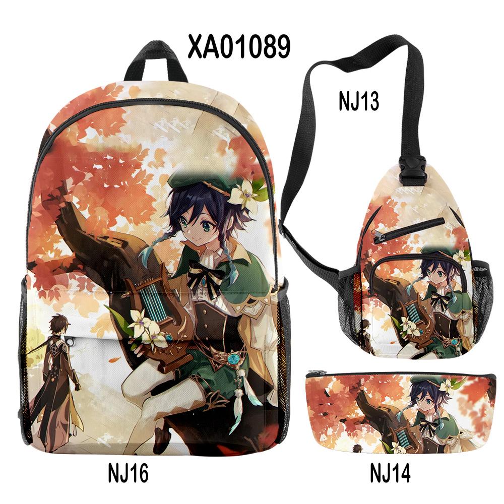 Klassiek Nieuwigheid Cool Genshin Impact Venti 3D Print 3 stuks/Set leerling Schooltassen Reis Laptop Rugzak Borsttas Etui